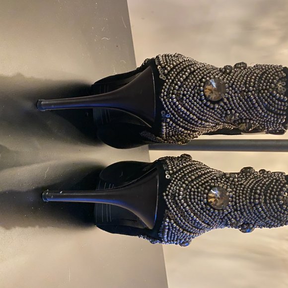 Sam Edelman black lace up high heel stiletto booties with embellishments - Picture 4 of 7